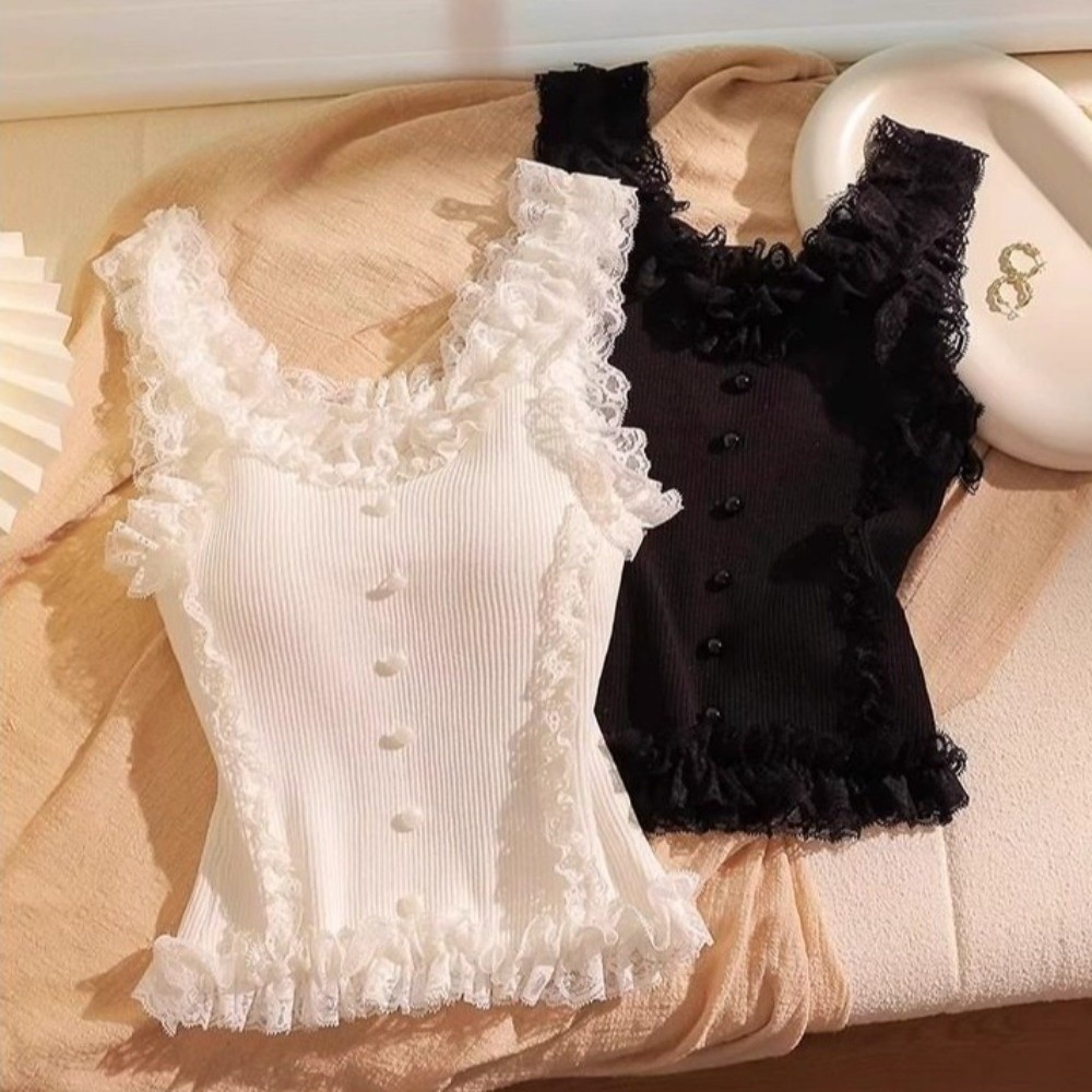 Tank Top Ribbed - Женский бесшовный кружевной топ-майка в рубчик